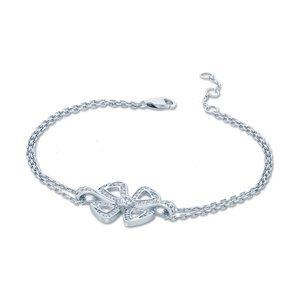 Lucky Clover Sterling Silver Bracelet with Cubic Zirconia