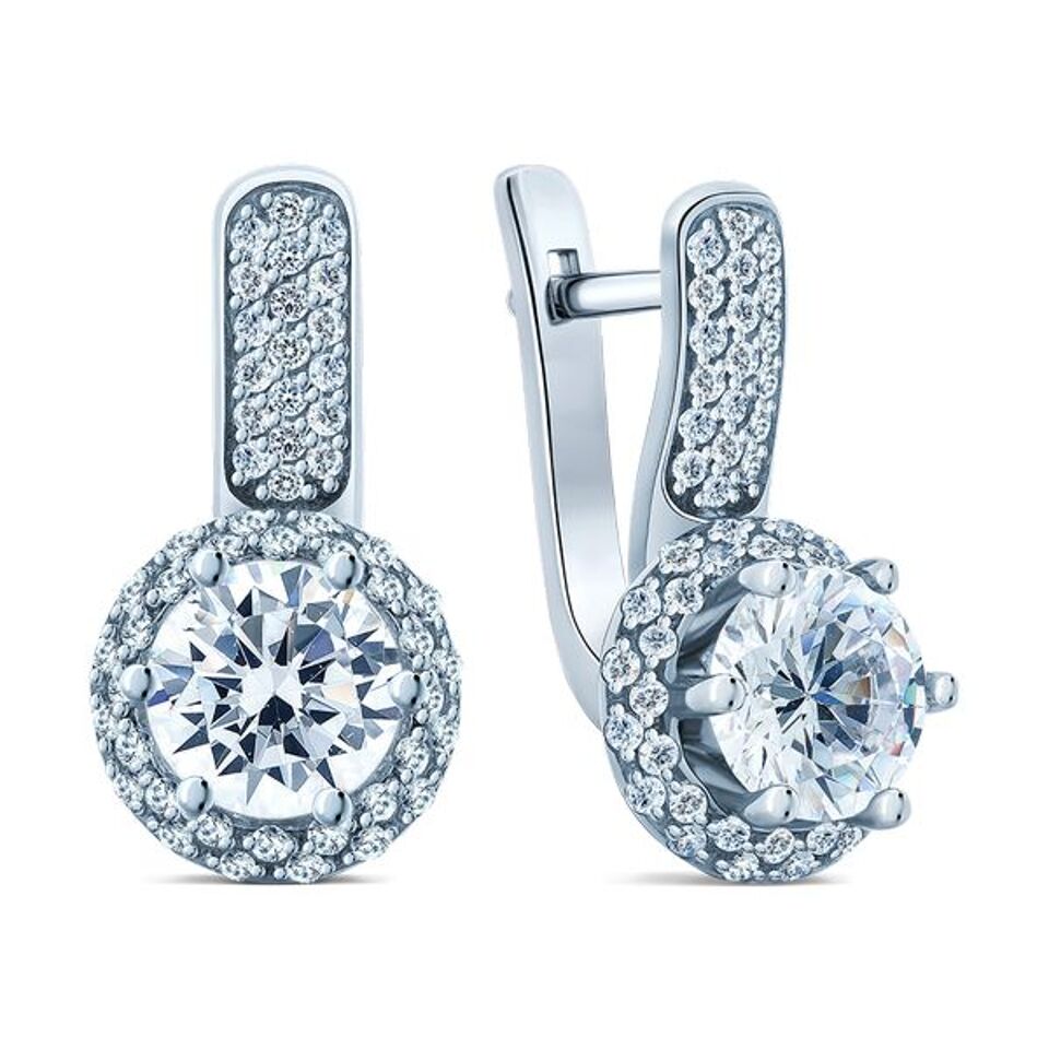 Sterling Silver Earrings in Cubic Zirconia Circle Statement