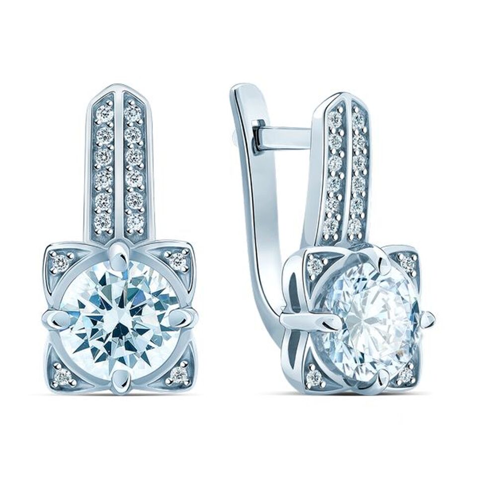 Sterling Silver Earrings in Cubic Zirconia Square Statement
