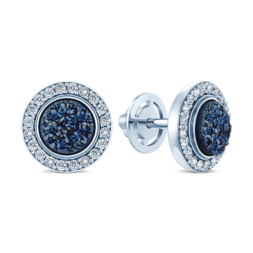 Sterling Silver Circle Earrings in Blue Vulcano Agate