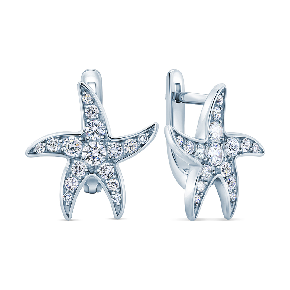 Sterling Silver Starfish Earrings in Cubic Zirconia