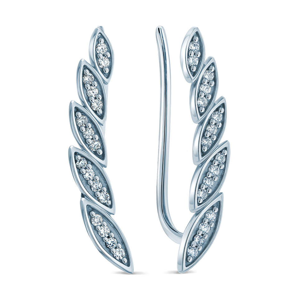 Sterling Silver Falling Leaf Earrings in Cubic Zirconia