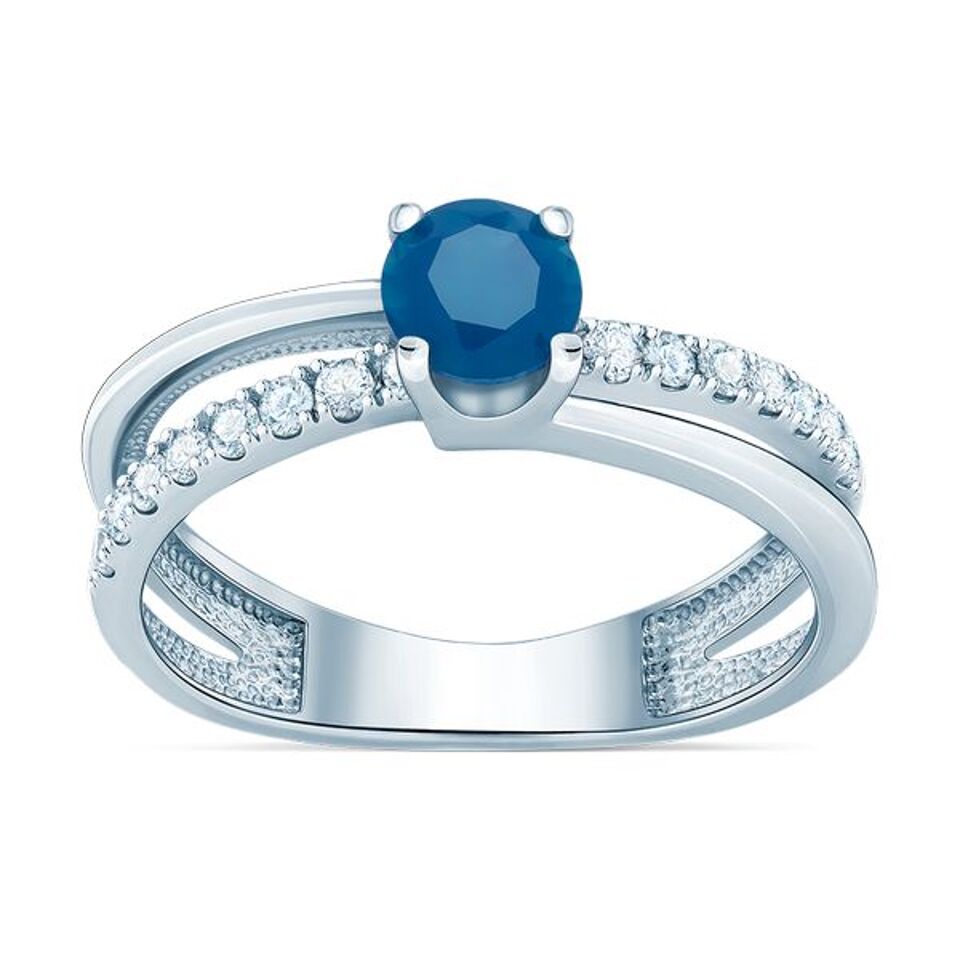 Sterling Silver Twist Ring with Blue Corundum