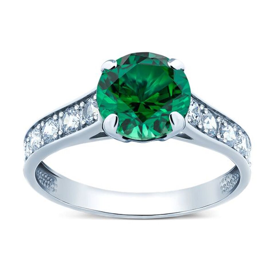 Sterling Silver Deep Green Statement Ring in Cubic Zirconia