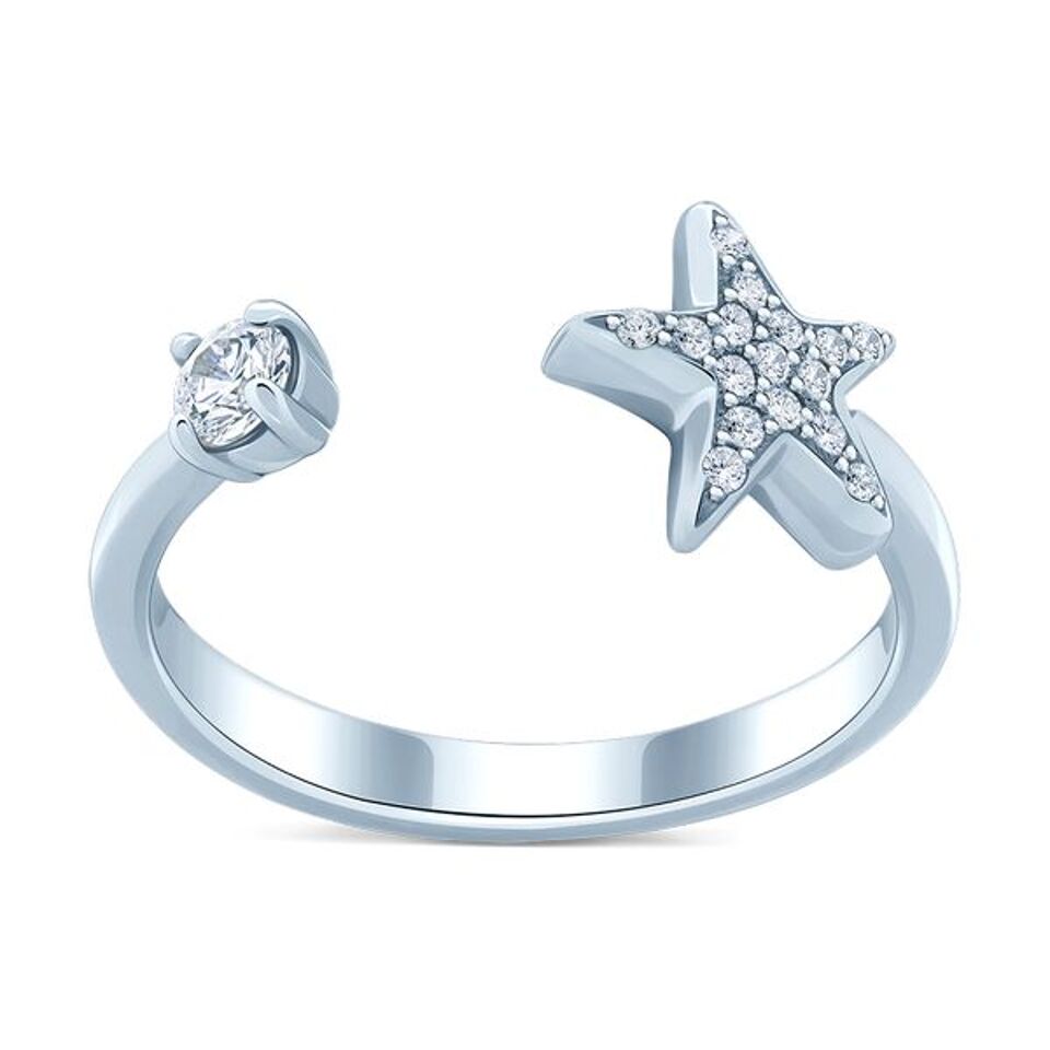 Star Statement Open Sterling Silver Band Ring in Cubic Zirconia