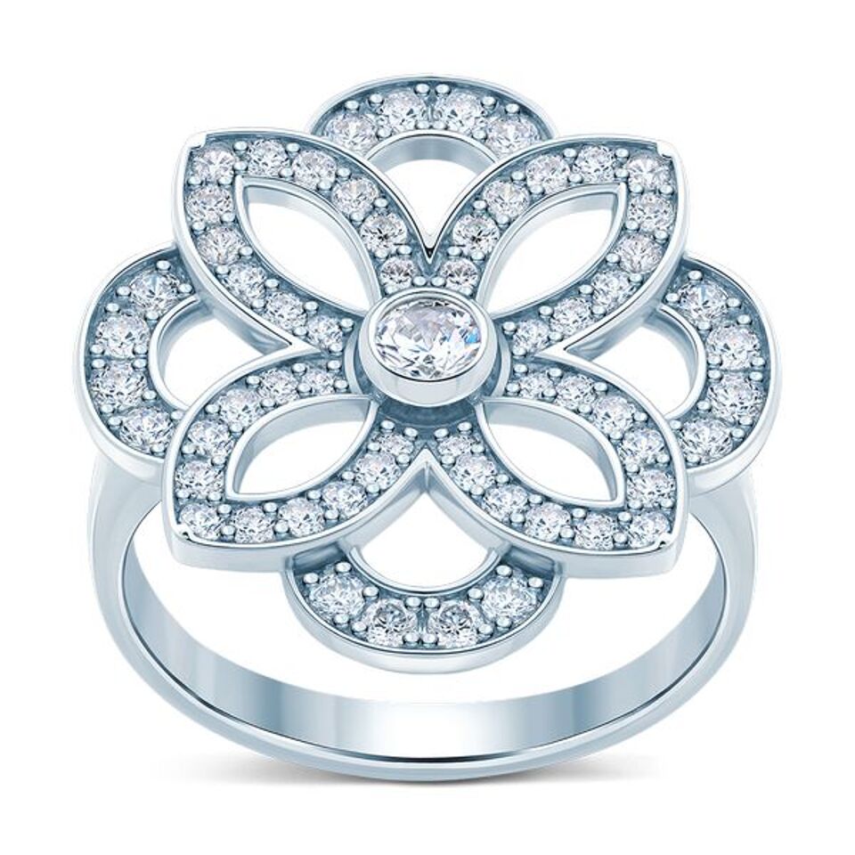 Sterling Silver Lotus Ring in Cubic Zirconia