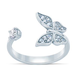 Butterfly Statement Open Sterling Silver Band Ring in Cubic Zirconia