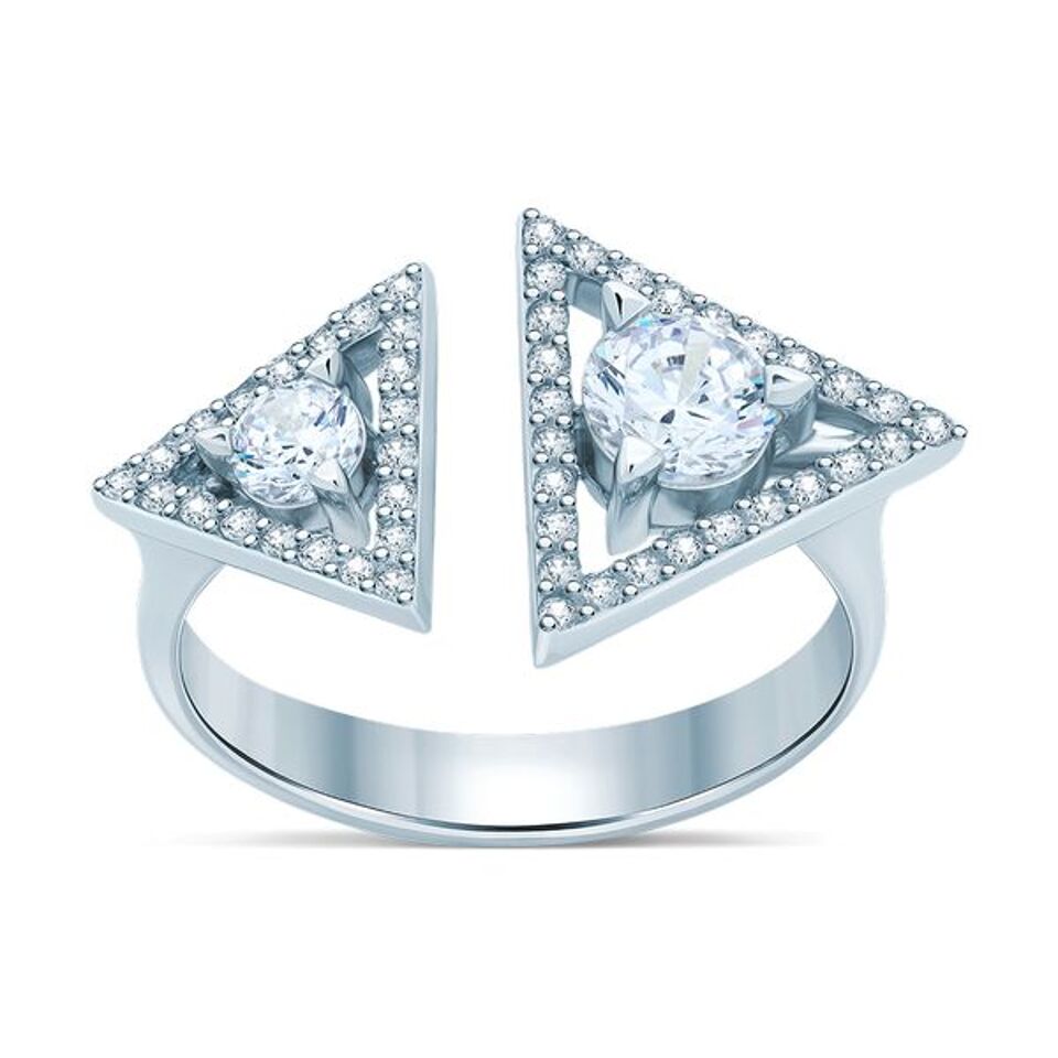 Triangle Duet Open Sterling Silver Band Ring in Cubic Zirconia