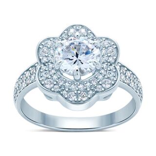 Sterling Silver Flower Statement Ring in Cubic Zirconia